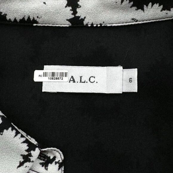 A.L.C Black White Floral Silk Button Up Blouse 6 - Picture 3 of 7